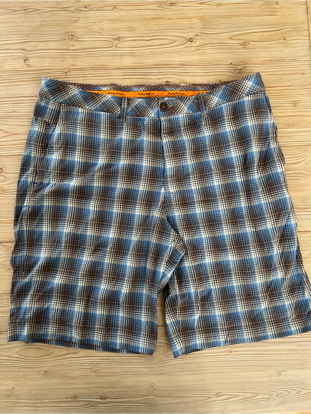 Tommy Bahama Paradise Tech Plaid Performance Shorts Men’s 38 Blue Brown